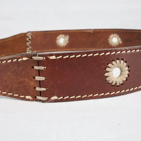 Eddie Bauer Belt Womens Large Brown Italian Leather Brass Buckle USA Western - Picture 12 of 15